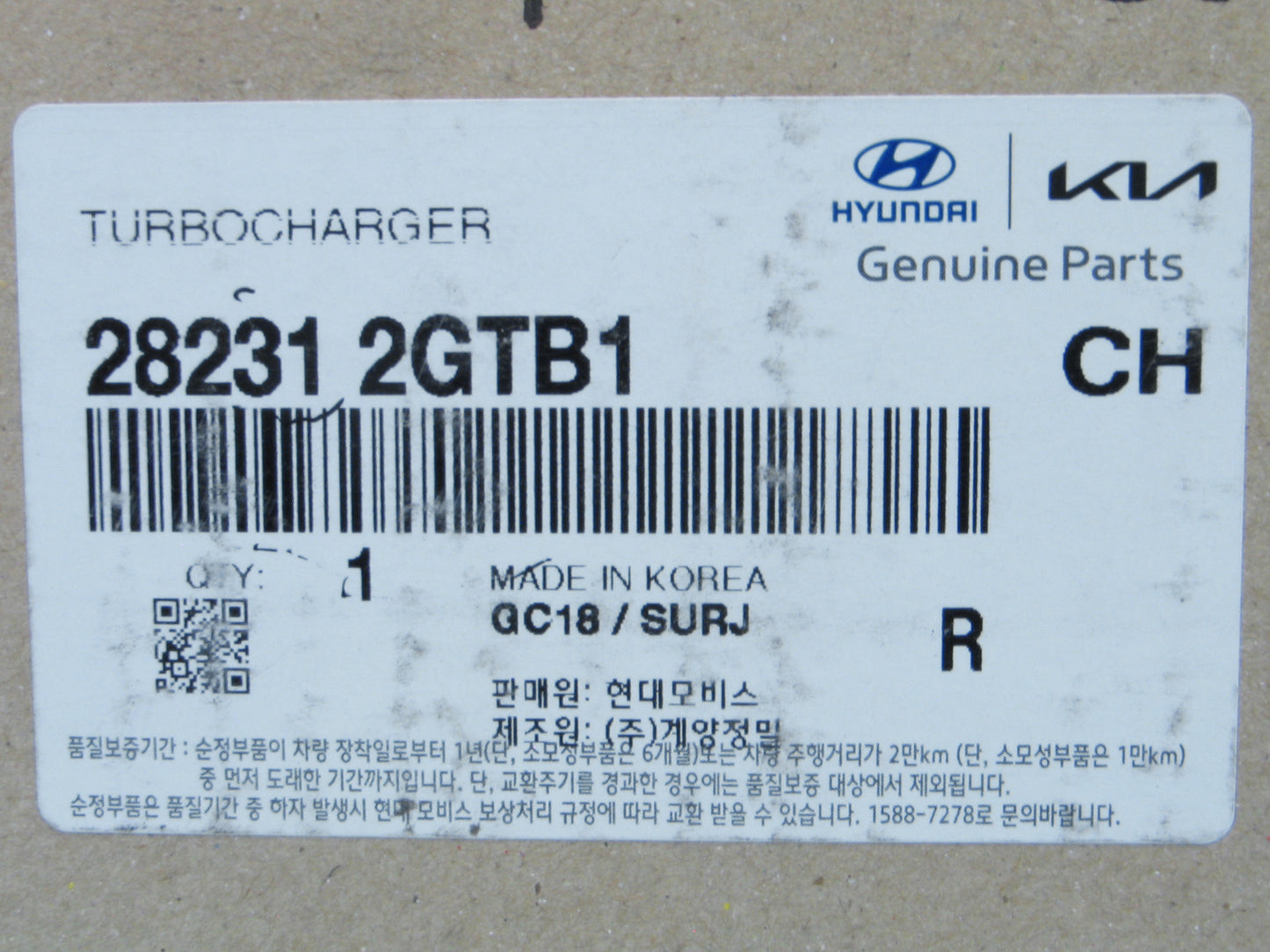 Nuevo Mobis TD04L6 Turbo para Hyundai Veloster N 2.0L Gas 28231-2GTB1 50124-01020
