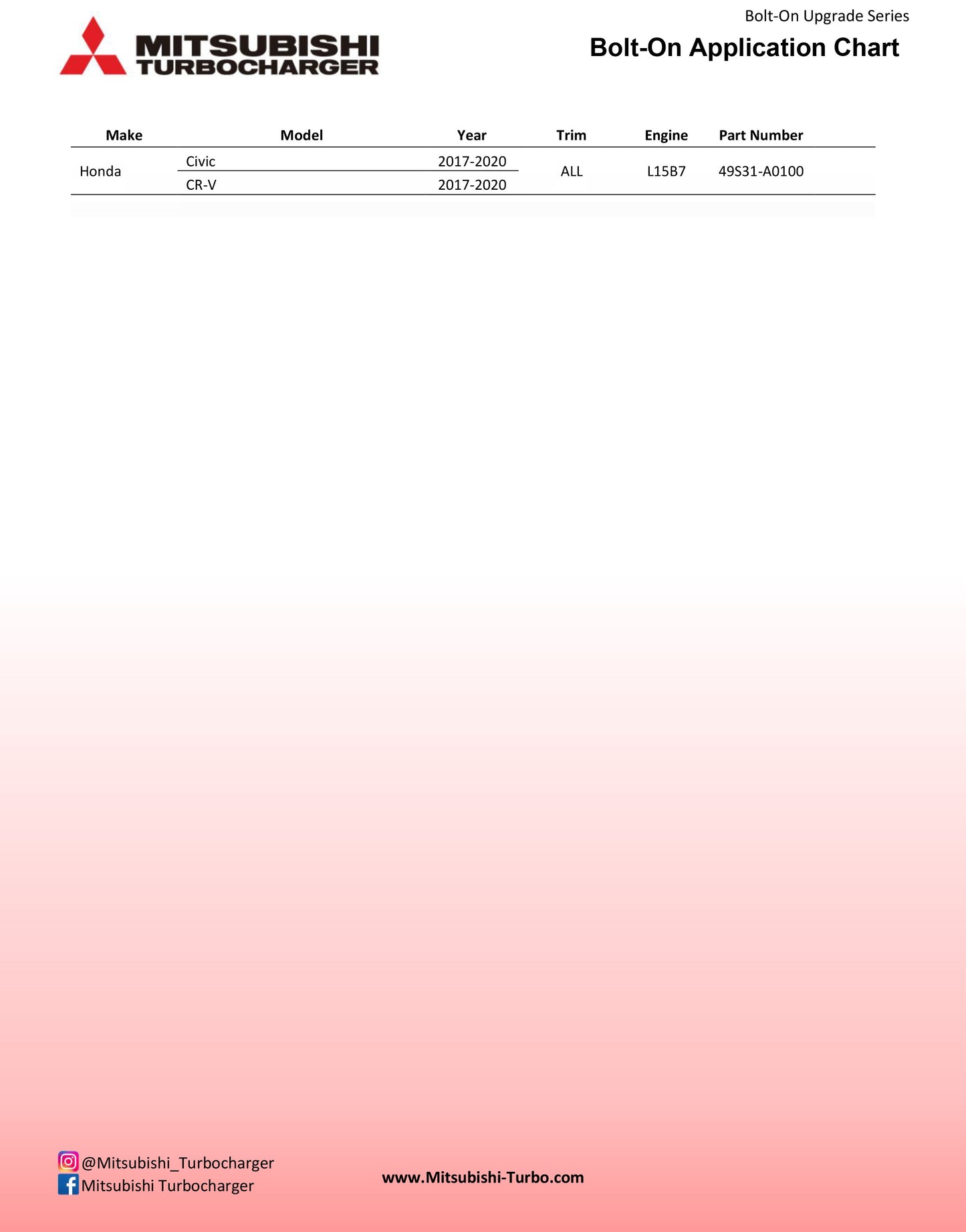 NEW Mitsubishi TD03LL1 Upgrade Turbo Honda Civic Si CR-V L15B7 1.5L 49S31-A0100