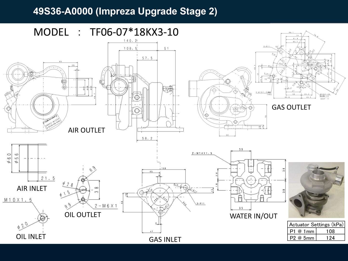 NEW Mitsubishi TF06 Turbo Subaru Impreza EJ20 2.0L Stage-2 Upgrade 49S36-A0000